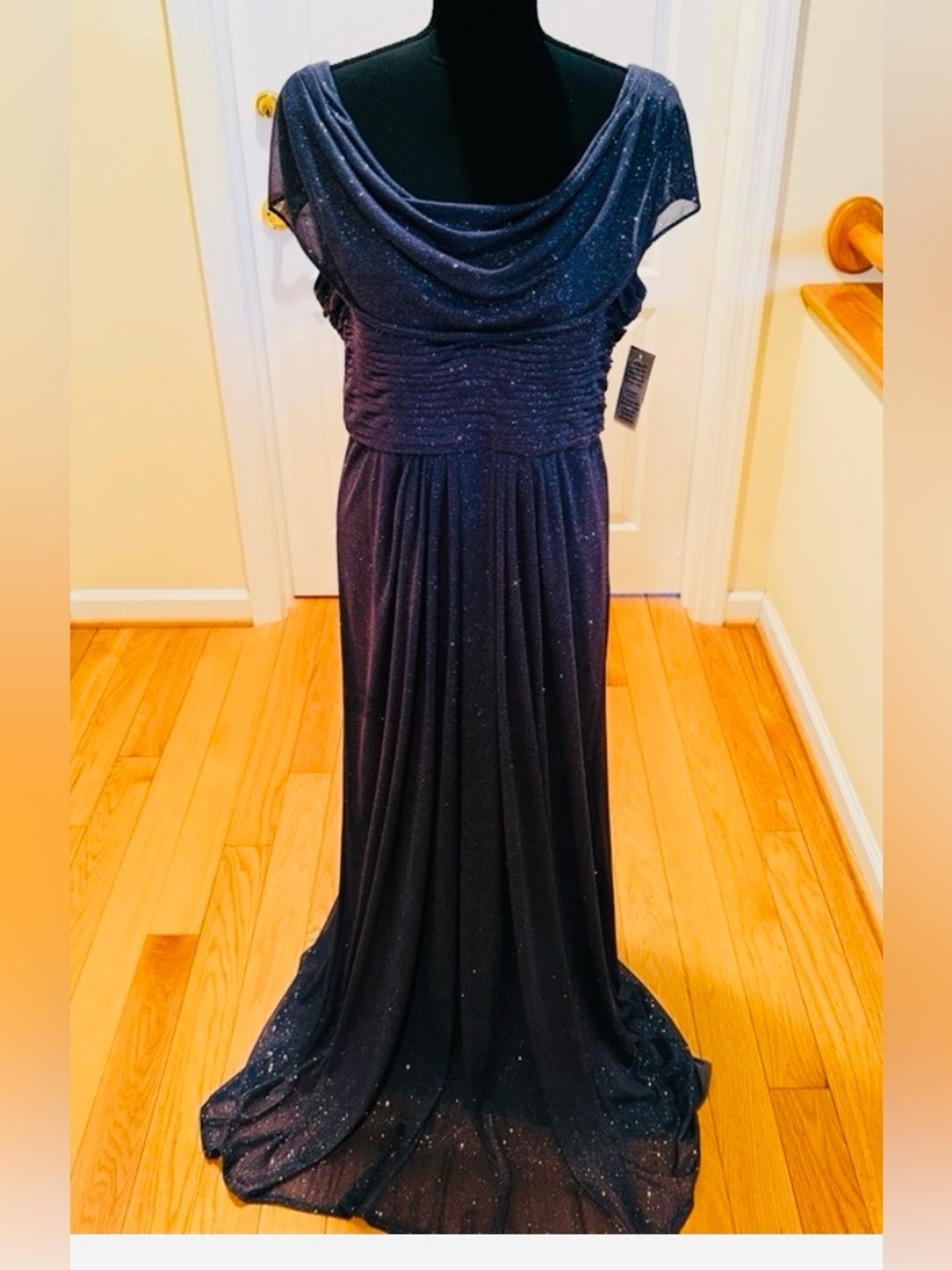 Alex Evenings Charcoal Lurex Evening Gown Maxi Dress NWT